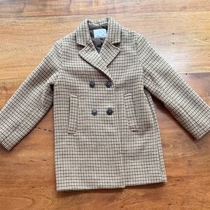 Zara Tan Plaid Double-Breasted Pea Coat